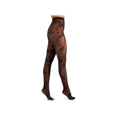 allbrand365 designer Womens Flocked Floral Tights Size:Medium/Large Color:Black